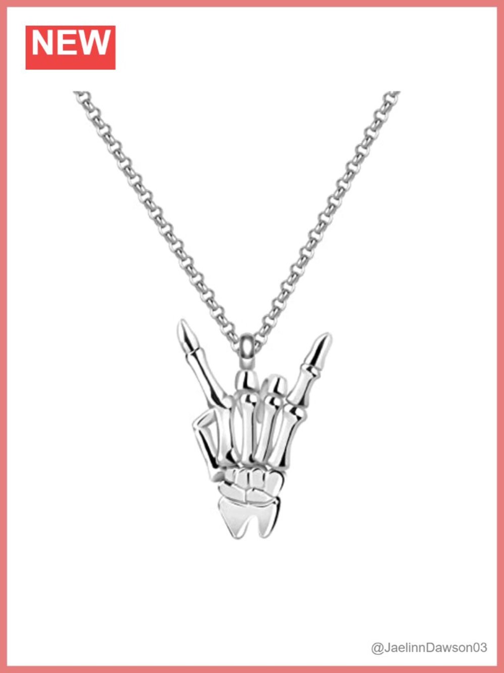 925 Sterling Silver Rock On Skeleton Hand Necklace Adjustable Chain
